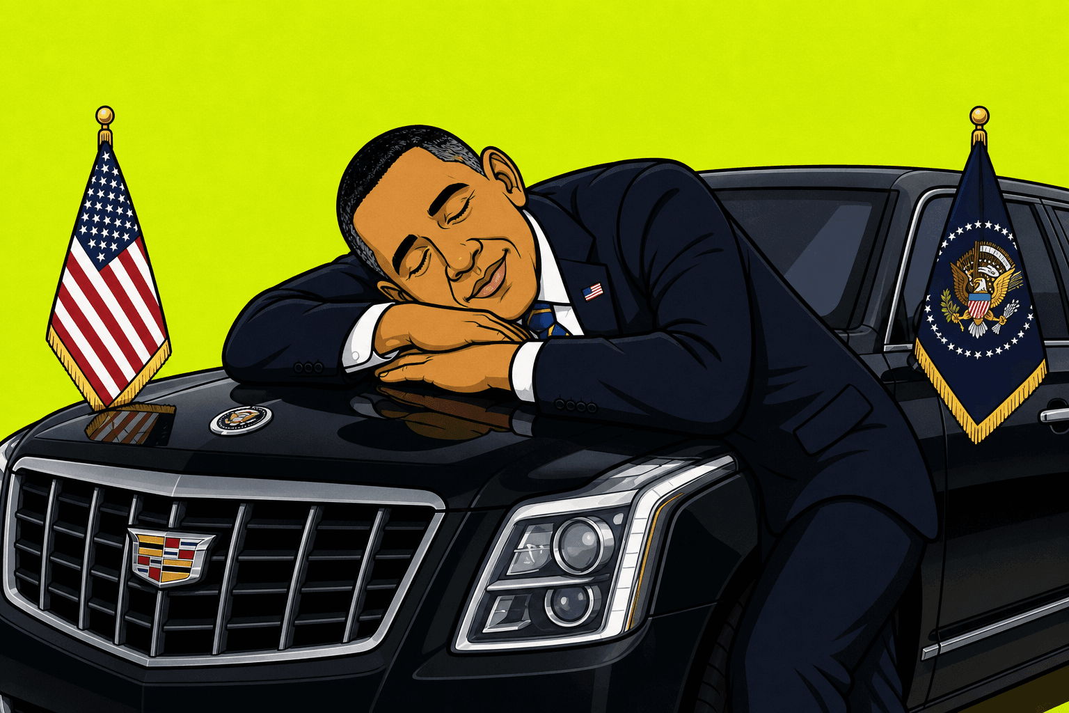 The $NGGR character napping on a presidential limousine